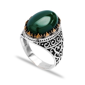 Green Agate Authentic Men Ring Wholesale Handmade 925 Sterling Silver
